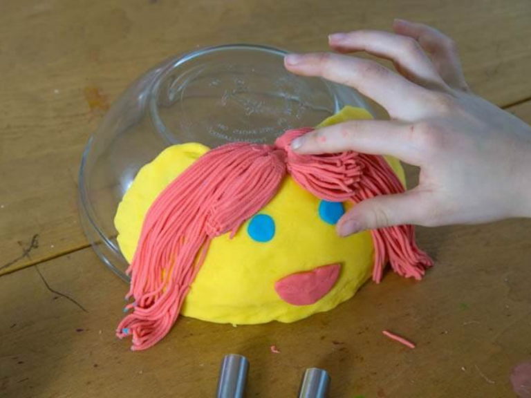 adding hair to playdough face