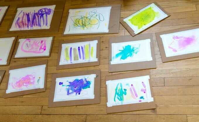 Watercolor Resist Art from Toddler Art Class Drying