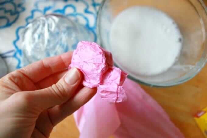 Birds Nest Craft - Dipping Colored Tissue Paper in Glue Mixture