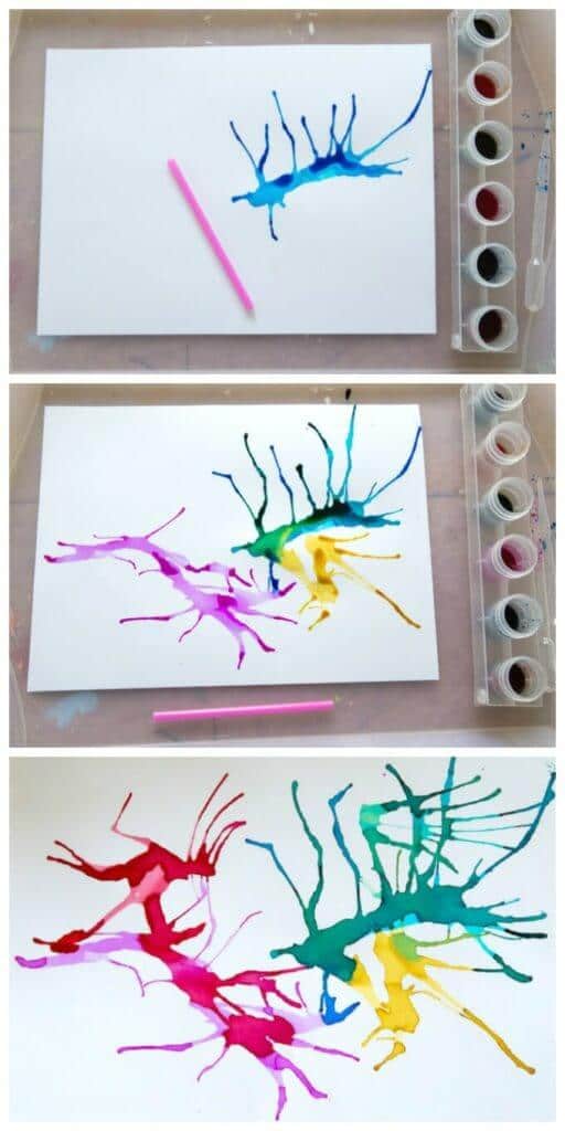 Blow Painting with Straws - Adding More Colors