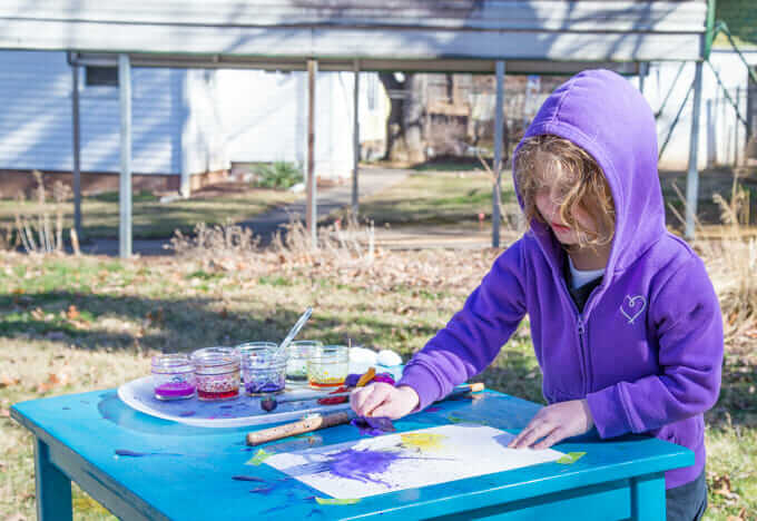 Splat Painting with Kids - Placing Paint-Soaked Cotton Ball on Paper