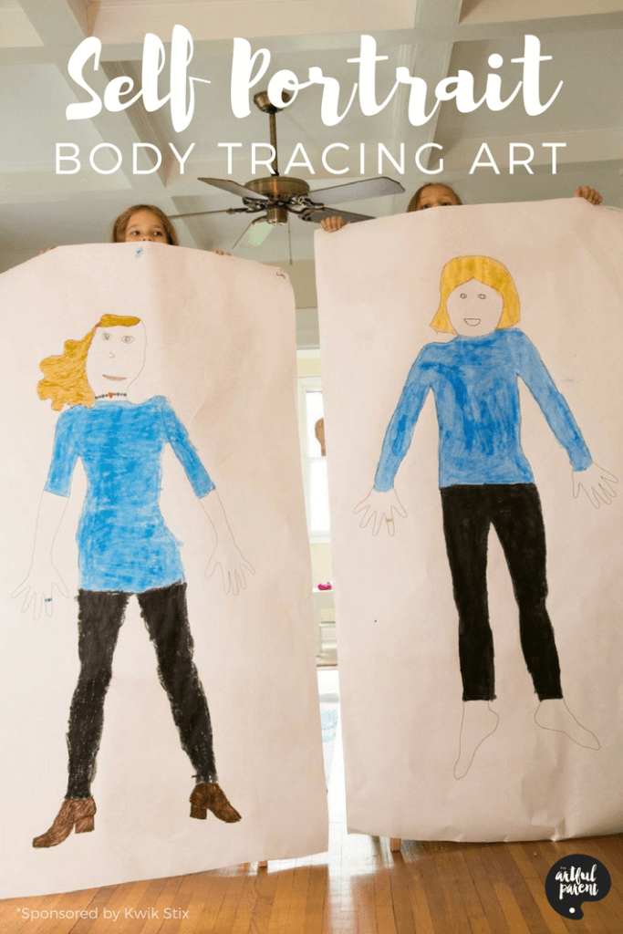 Body tracing art is a childhood tradition and a great way for kids to work big & make self portraits. Children can be as whimsical or literal as they like!