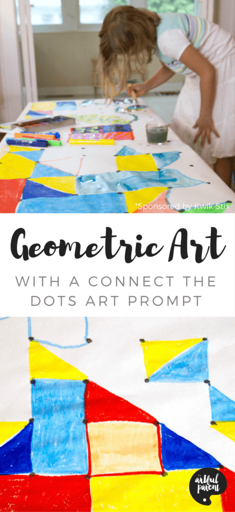 Geometric art for kids is easy, fun, and visually striking when made with this connect the dots art prompt. A great collaborative art activity for all ages!