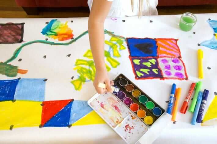 Adding Watercolor Paint to Geometric Art for Kids