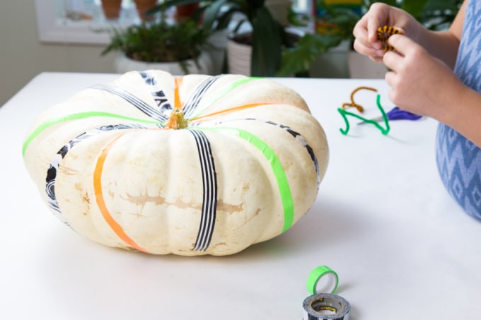 washi tape on white pumpkin