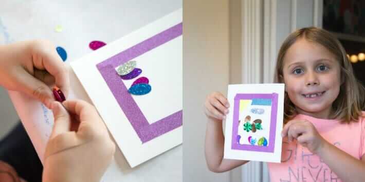 Homemade Christmas Card Making with Kids - Gluing Sequin Pictures