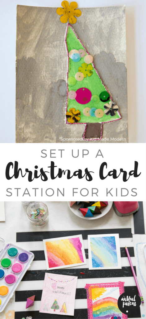 Set up a Christmas card making station for kids to make their own homemade Christmas cards using fun arts and crafts supplies. A great tradition to start!