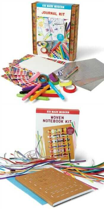 Kids Craft Kits by Kid Made Modern including the Journal Kit and Woven Notebook Kit