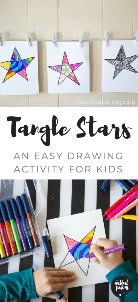We used magic stix to make tangle stars, a fun and easy drawing activity for kids. Here's a tangle star printable activity & a review of Magic Stix markers.