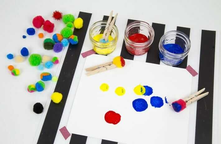 Simple Art Invitations for Kids - Pom Pom Painting and Printing