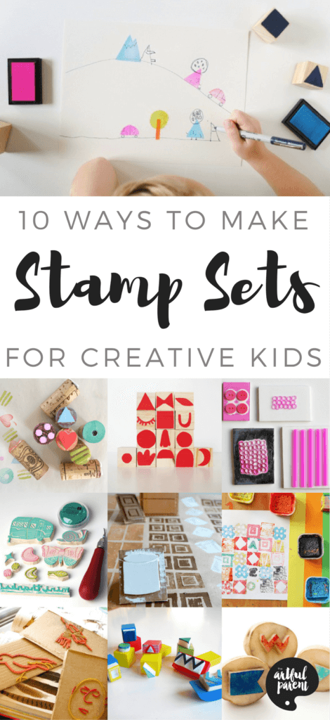 Want to make your own stamp set? Here are more than 10 ways to make great open-ended stamps that can be used in a variety of creative ways using foam, cardboard, erasers, and more!