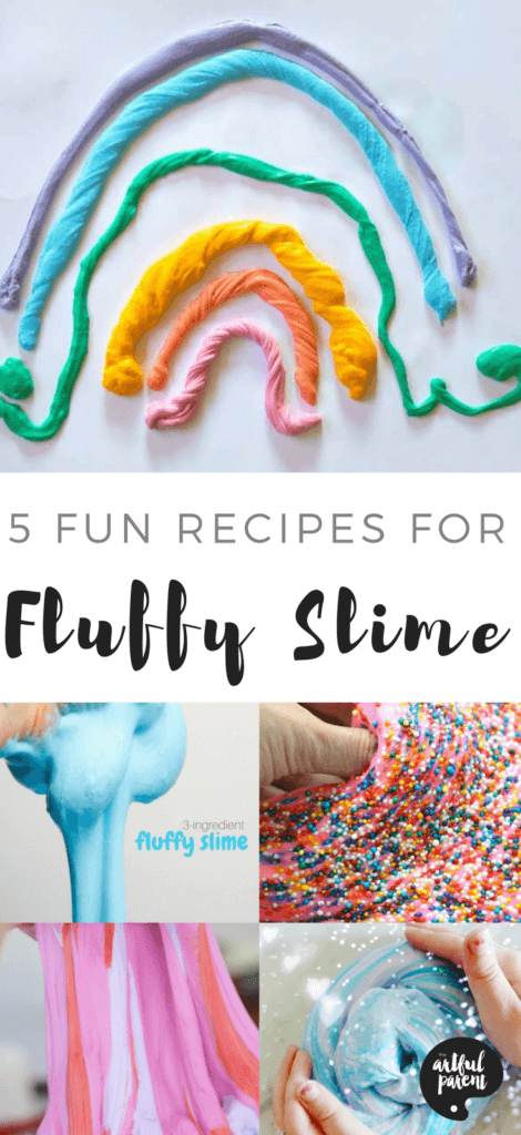 These 5 fluffy slime recipes are fun variations of the popular fluffy slime with shaving cream. They use different themes, colors, sprinkles, sparkles, scents, and extra fluffiness. #slime #slimerecipe #kidsactivities #sensoryplay #sensory
