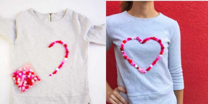 DIY pompom heart shirt