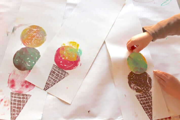 Printing Ice cream art with kids