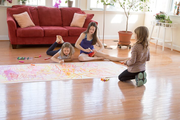 Kids Coloring Tape Resist Banner with Paint Sticks