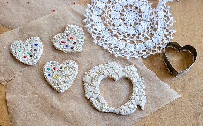 air dry clay lace hearts