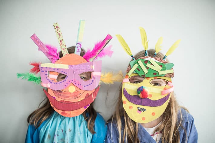 Making Cardboard Masks with Kids - cardboard strips around the edges