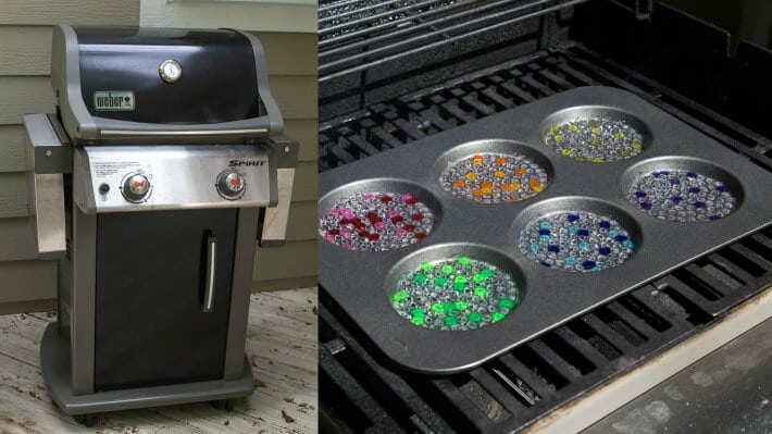 Melting beads for suncatchers on the grill