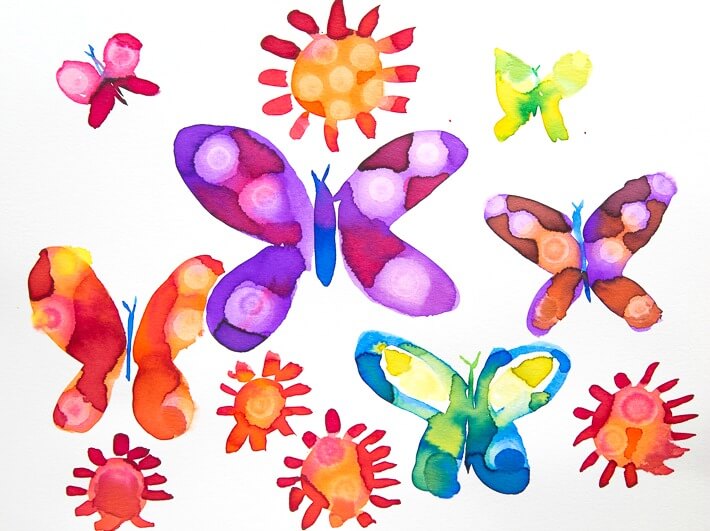 Painted watercolor butterflies