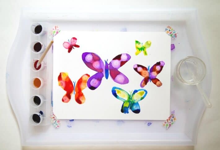 Watercolor Butterflies with Rubbing Alcohol Dots