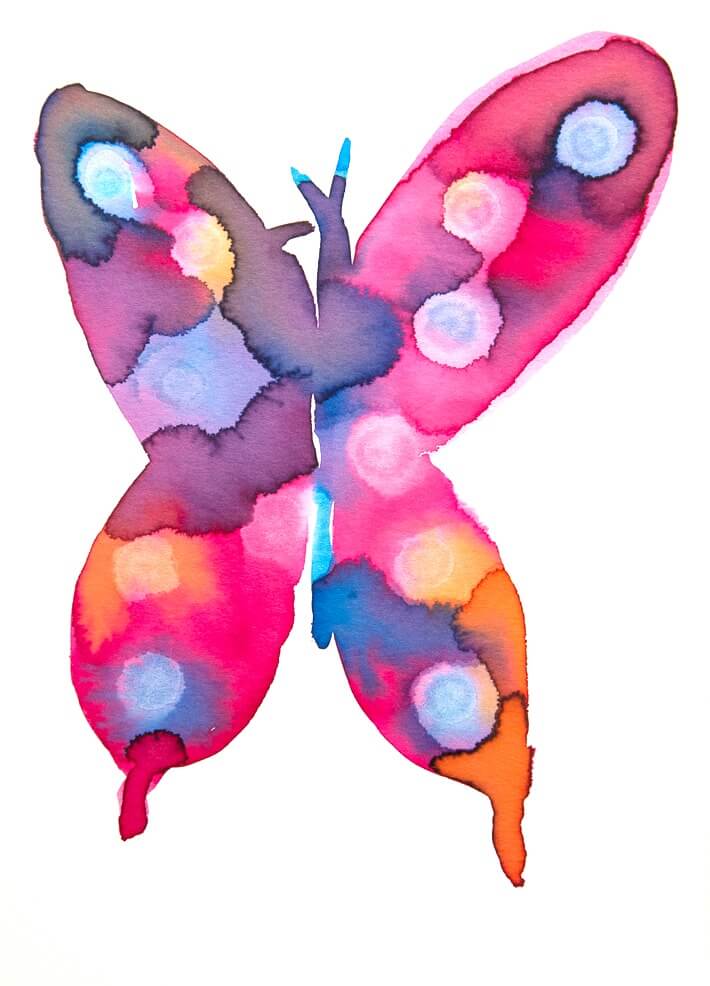 Watercolor butterfly painting with rubbing alcohol detail