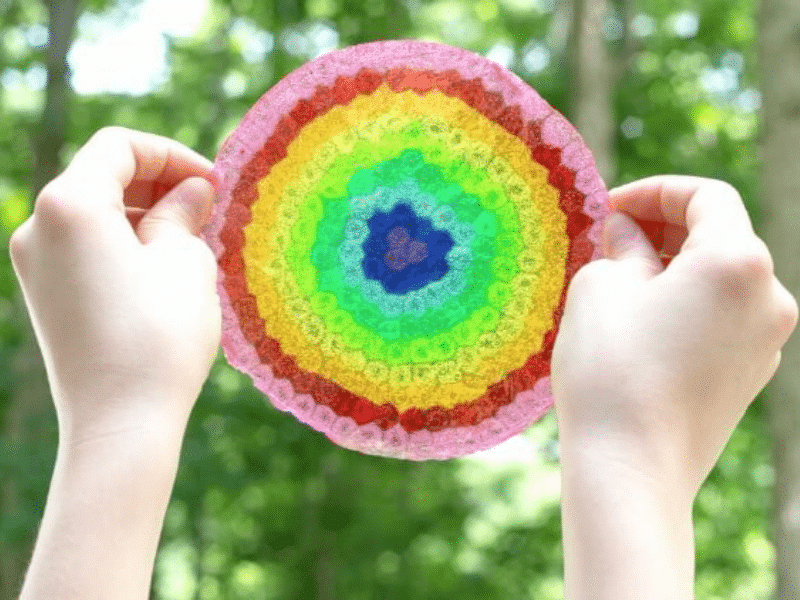 rainbow plastic bead suncatcher