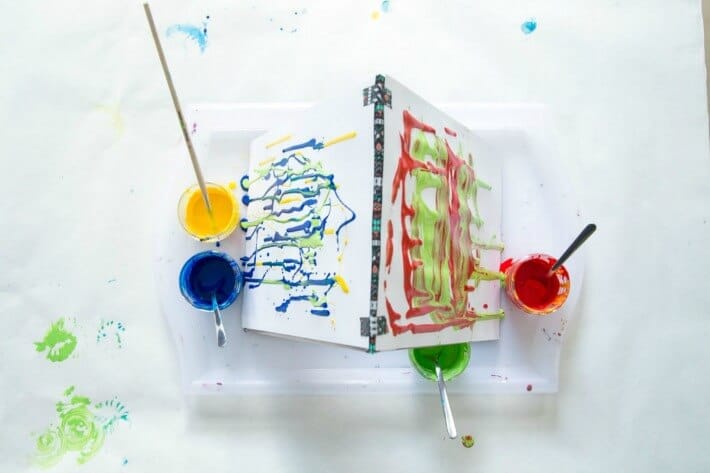 Drip Painting with Kids on a DIY Cardboard Easel