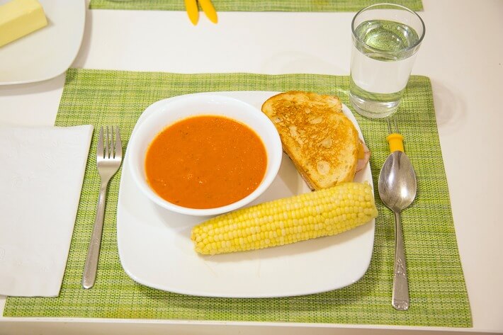 Kids Cooking Dinner - Tomato Soup, Grilled Cheese, and Corn