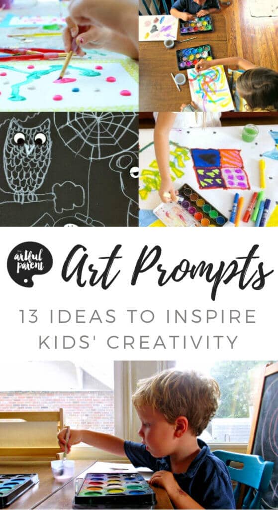 These 13 art prompts for kids will inspire their art-making and creativity differently than a blank piece of paper. This list includes drawing prompts, art games, printables, and other fun ideas. #kidsart #artsandcrafts #kidsactivities #artforkids #drawingforkids #drawing #paintingforkids