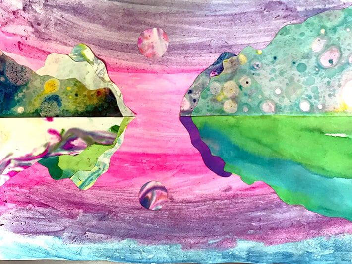 Closeup up of Marble Paper Art Collage Landscape