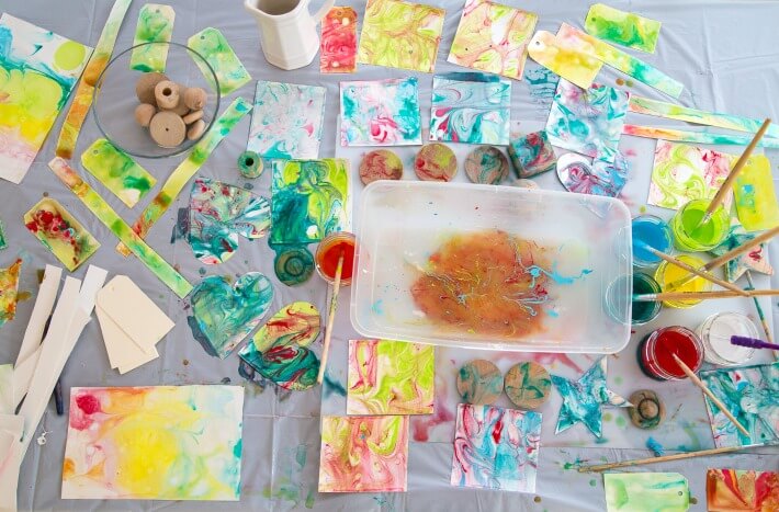 Paper Marbling with Acrylic Paint and Liquid Starch