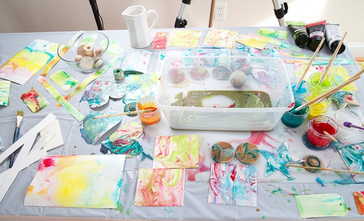Paper Marbling with Acrylic Paint - marble paper or wood or canvas