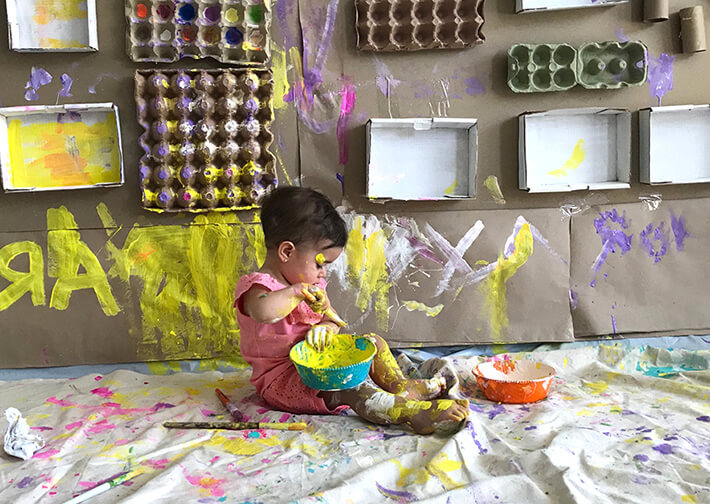 Toddler Art Activities - Cardboard Art Wall