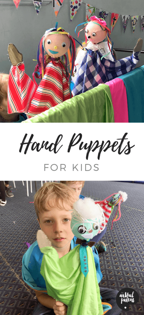 Danielle Falk of Little Ginger Studio shares how to create hand puppets for kids. This fun make & play project is an easy no-sew activity! #preschoolers #toddlers #creativehome #artsandcrafts #craftsforkids #upcycled #recycledcraft