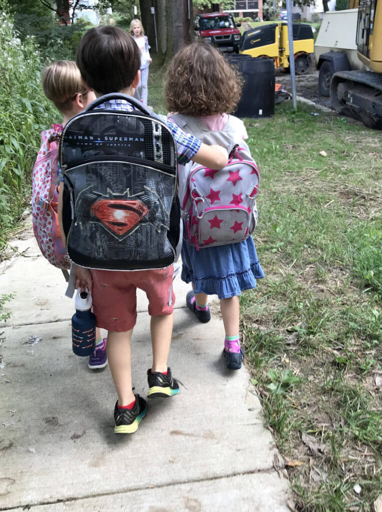 Children walking from school on nature walk