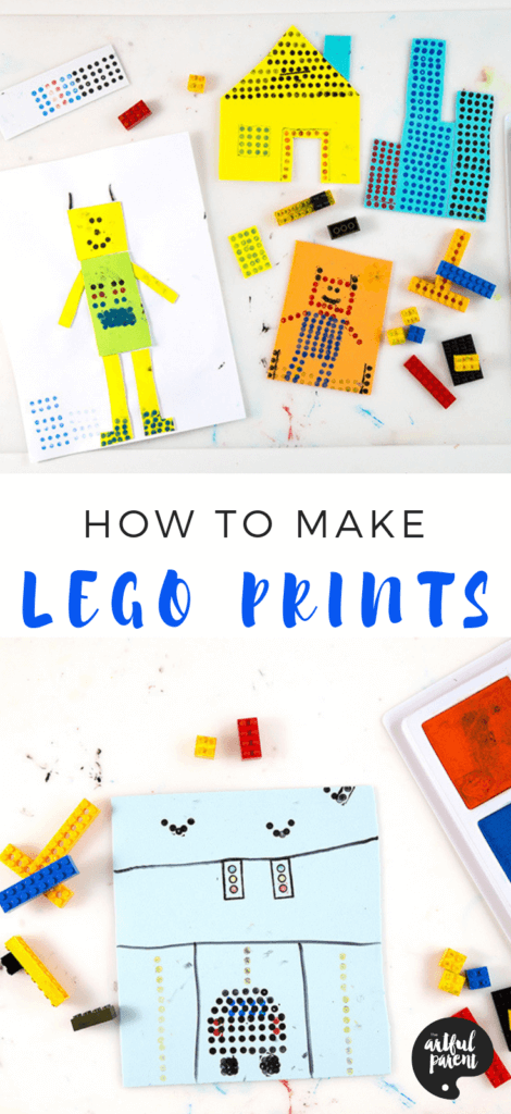 LEGO prints are a fun open-ended art activity for kids of all ages. Use LEGOs and stamp pads to create cities, flowers, mandalas, letters and much more! #kidsactivities #artsandcrafts # artforkids #kidsart #printmakingforkids #processart