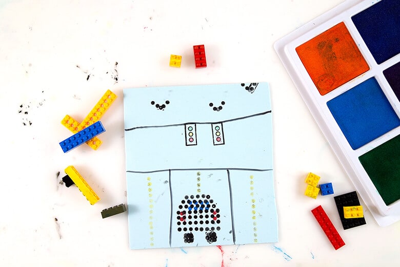 LEGO prints traffic scene created using LEGOs + stamp pads