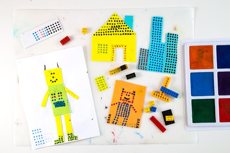 Make LEGO prints of robots, houses & cities with just an ink pad & LEGOs