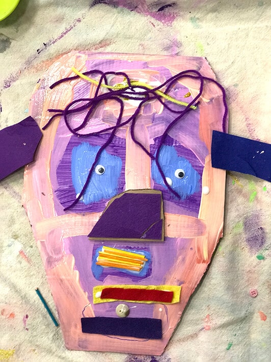 Purple and pink Miró inspired cardboard animal mask