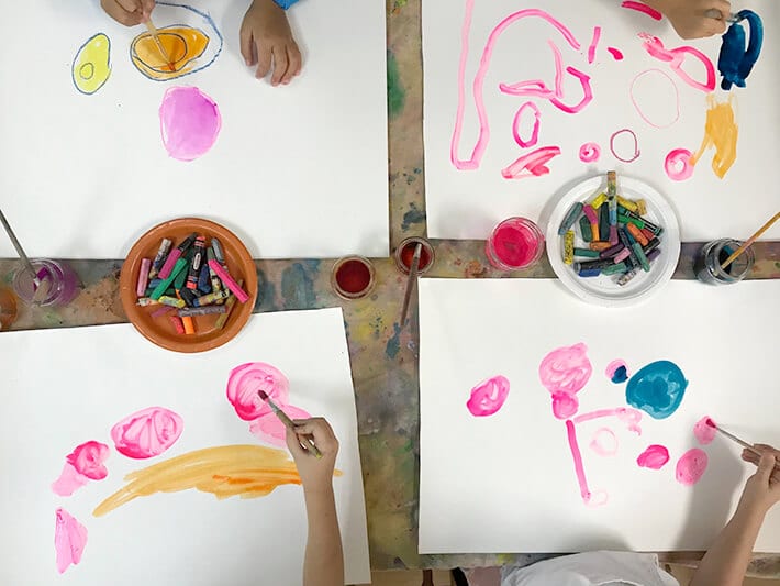 Children painting and drawing colorful dots for Yayoi Kusama inspired dot paintings