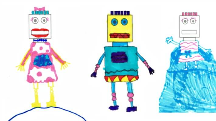 Creative Drawing Activities for Kids with Drawing Prompts and Printables - 3 different robot drawings from one printable