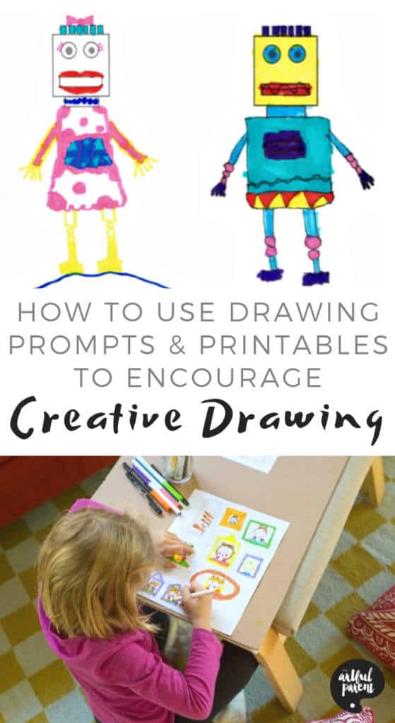 Drawing prompts are one of our favorite creative drawing activities for kids because they inspire them to draw and think differently & often more creatively. #drawingforkids #drawing #kidsart #artsandcrafts #kidsactivities #artforkids