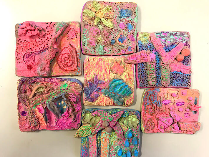 Finished clay relief tiles