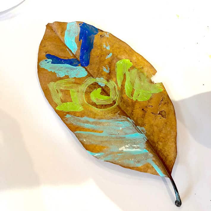 Painted leaf for nature diorama for kids