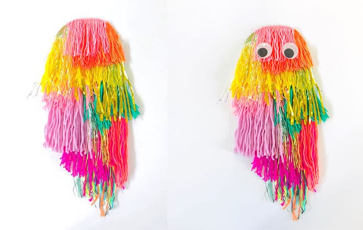 Yarn wall hanging for kids and wooly monster wall hanging