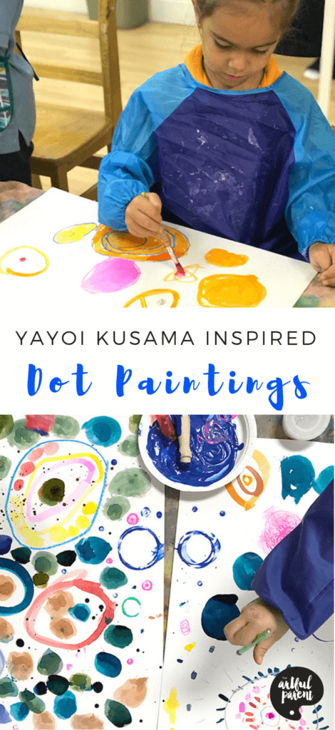 Create amazing and colorful dot paintings inspired by Japanese artist Yayoi Kusama. Project & post by Catalina Gutierrez of Redviolet Studio. #kidsart #artsandcrafts #kidspainting #paintingforkids #paintingideas #paintingtechniques #artforkids #preschoolers #drawing #drawingforkids