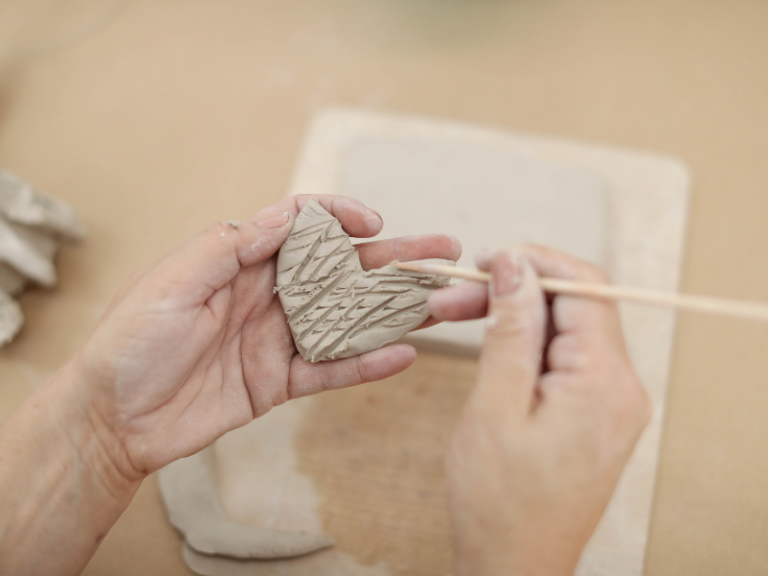 scoring heart in clay