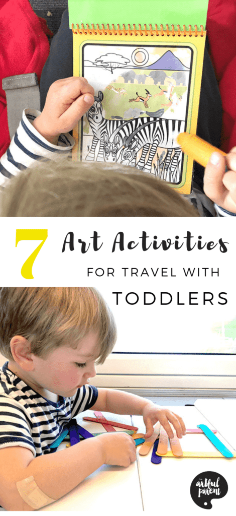 Try these seven open ended art activities for traveling with toddlers. Great screen-free options for engaging young kids during travel. #toddlers #preschoolers #artsandcrafts #kidsart #travelwithtoddlers #travelingwithtoddlers #kidsactivities