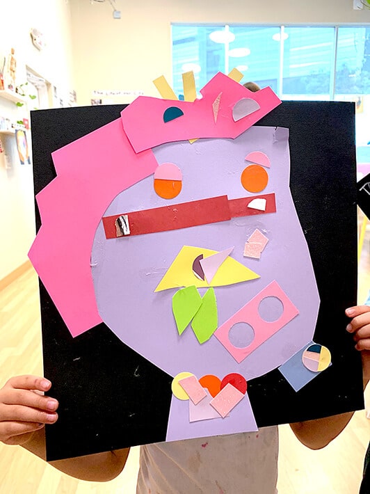 Cut paper shapes in various colors for Picasso collages project for kids