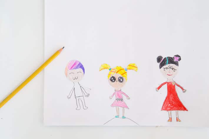 DIY Face Stickers used as Drawing Prompts for Kids - with World Colors skin tone pencils